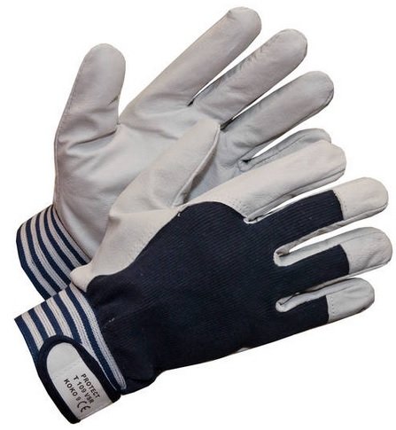 Työsormikas, vuohennahka/puuvilla, tarraranneke, 240pr/pkt